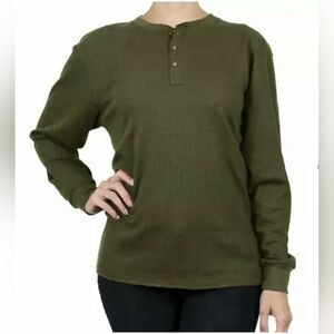 $26 Blue Ice Womens Oversize Loose Fitting Long Sleeve Waffle-Knit Henley Therma